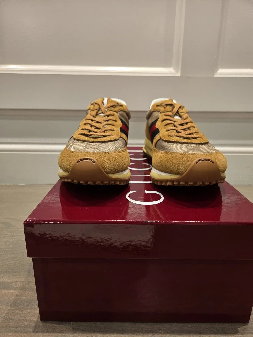 $980 Gucci Re-Motion GG Canvas Suede Sneaker Men's Camel UK 9 US 9.5 EU 42.5 NIB